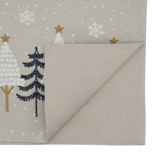 Embroidered Christmas Trees Runner - Natural - La Cuisine