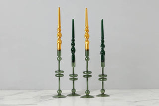 Lacquered Tall Twisted Taper Candles, Spruce, Set/2 - La Cuisine