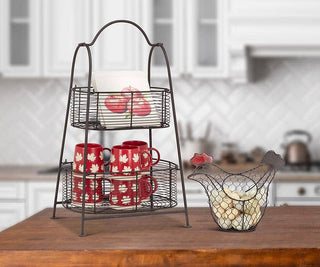 Oval Double Basket Storage Rack-Dark Brown-25"H - La Cuisine