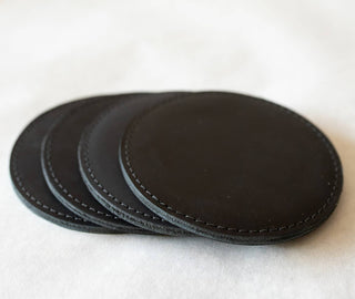 Leather Sewn Coaster Set: Black / Small