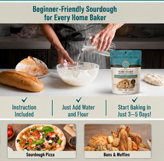 My Rustic Roots Sure Start Sourdough Starter Culture, Freeze-Dried 12g, in the 1613 Specialty Food Tools packaging.