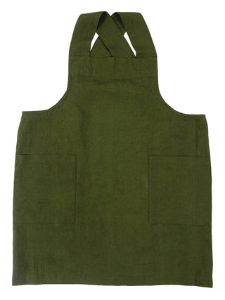 KAF Home Firenze Stone Washed Linen Cross Back Smock Apron: Black - La Cuisine