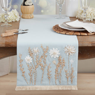 Embroidered Floral Decorative Table Runner - Blue - La Cuisine