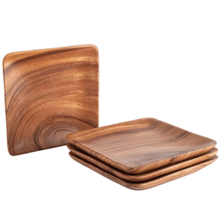 Contemporary Square Acacia Wood Plates, Set/4 - La Cuisine