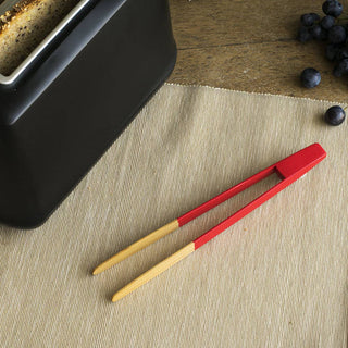 Magnetic Bamboo Toast Tong - Red - La Cuisine