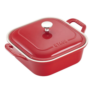 Ceramic Square Baking Dish w/Lid, 9"/2.5qt, Red