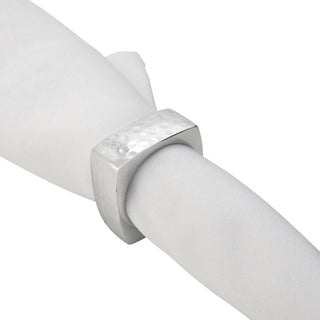 Square Silver Hammered Napkin Ring, Set/4