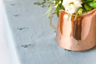Blue Fleur Embroidered Tablecloth - La Cuisine