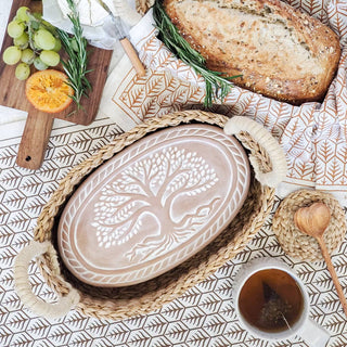 Handmade Bread Warmer & Wicker Basket - Tree of Life Oval - La Cuisine
