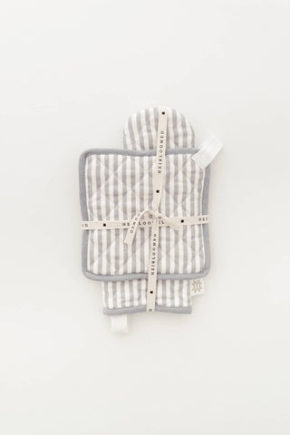Oven Mitt + Potholder - Quilted Linen Set in Light Blue