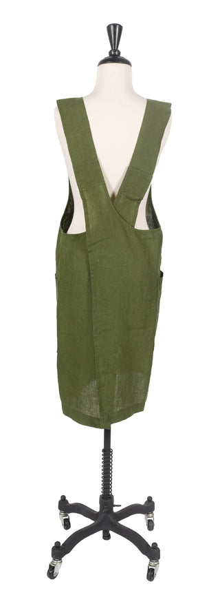 KAF Home Firenze Stone Washed Linen Cross Back Smock Apron: Black - La Cuisine