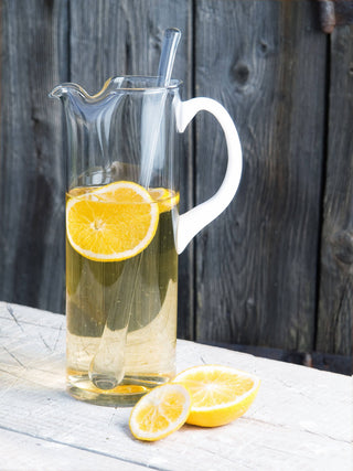 Opal Cylinder Pitcher with White Handle, 64 oz. - La Cuisine