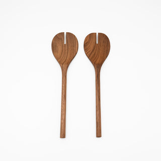 13" Walnut Round Salad Servers - Kitchen Serving Utensils