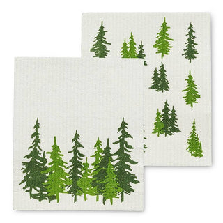 S/2 Evergreen Forest Dishcloths-6.5x8"L - La Cuisine