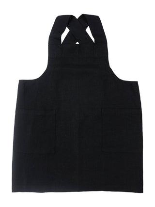 KAF Home Firenze Stone Washed Linen Cross Back Smock Apron: Black - La Cuisine