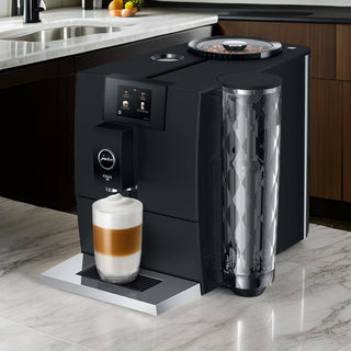 Jura ENA8 Full Metropolitan Black coffee machine with sleek design and compact 1502 model features for premium coffee brewing.