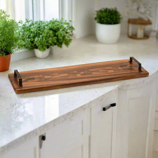 Wood Tray w/ Metal Handle - Long