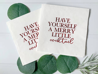 Red Merry Little Cocktail Napkins by EnFete, LLC featuring festive holiday design, perfect for parties and celebrations