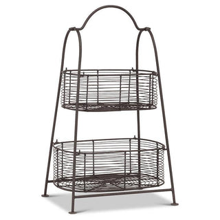Oval Double Basket Storage Rack-Dark Brown-25"H - La Cuisine