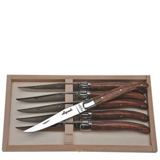 Jean Dubost 6 Bubinga Wood Steak Knives in a Box - La Cuisine