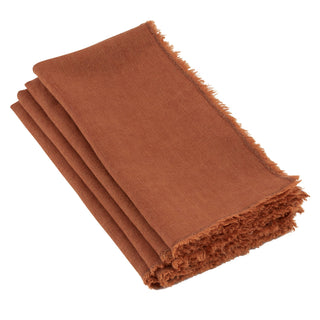 20" Fringed Design Stone Washed Napkin - Terracotta
