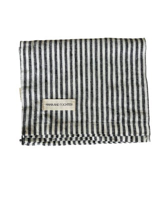 Pure French Linen Tea Towel - Charcoal Pinstripes