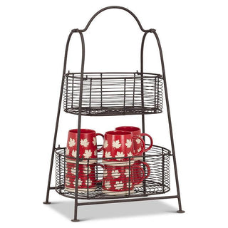 Oval Double Basket Storage Rack-Dark Brown-25"H - La Cuisine