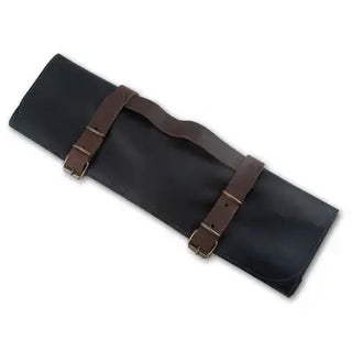 Vintage Leather 7 Pocket Knife Roll - Black