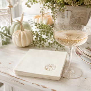 Cream Pumpkin fall Thanksgiving luncheon napkins by EnFete, LLC featuring a pumpkin design for seasonal table settings