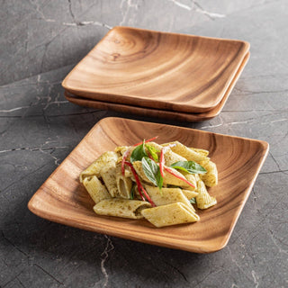 Contemporary Square Acacia Wood Plates, Set/4 - La Cuisine