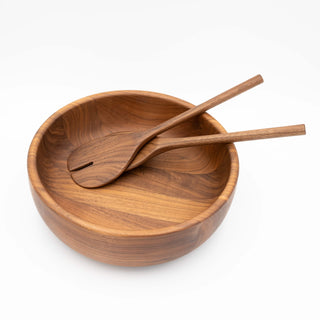 13" Walnut Round Salad Servers - Kitchen Serving Utensils