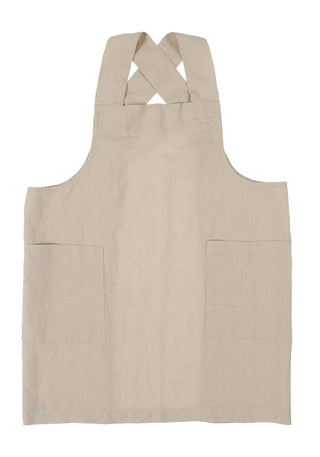 KAF Home Firenze Stone Washed Linen Cross Back Smock Apron: Black - La Cuisine