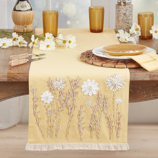 Embroidered Floral Decorative Table Runner - Yellow - La Cuisine