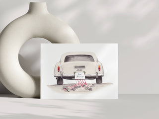 Just Married Wedding Car Card, hand painted watercolor card : Single Card - La Cuisine