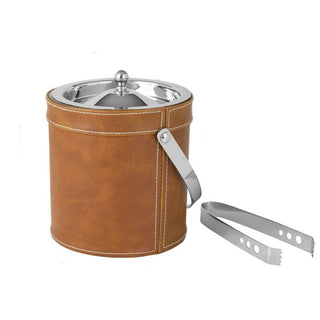 Leather Stitched Ice Bucket with Tongs