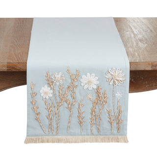 Embroidered Floral Decorative Table Runner - Blue - La Cuisine