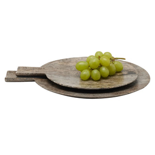Stassi Gray Travertine Round Serving Board, Set/2 - La Cuisine