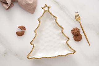 Christmas Tree Platter, White/Gold