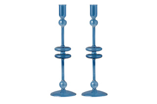 Sapphire Glass Candlesticks Set/2, Large