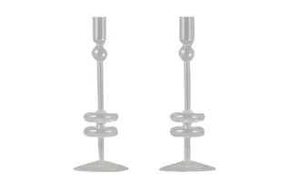 Clear Glass Candlesticks Set/2, Medium - La Cuisine