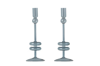Denim Glass Candlesticks Set/2, Medium - La Cuisine