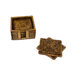 Rattan Square Coaster and Holder Set