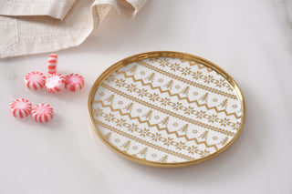 Small Plate, White/Gold Fair Isle