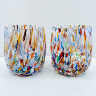 Hand Blown Murano Glass Tumblers, Set/2 - Clear/Multi - La Cuisine