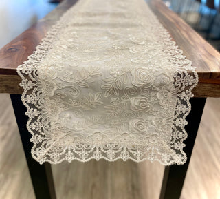 Handcrafted Burano Lace Table Runner - Ivory - La Cuisine