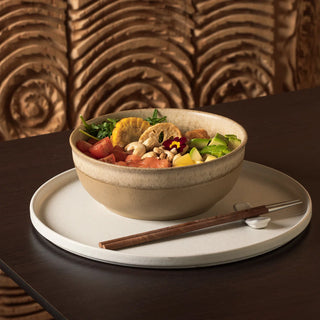 Costa Nova Poke Bowl Arenito in champagne yellow, 2201 dinnerware, showcasing a stylish ceramic bowl for serving poke or salads.