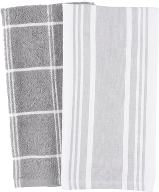 Cat Cora Reverse Terry Kitchen Towels, Set/2 - Gray - La Cuisine