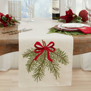 Pine Needle And Bow Table Runner: Natural / 16"x70"