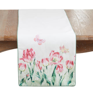 Floral Butterfly Decorative Table Runner - White - La Cuisine