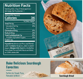 My Rustic Roots Sure Start Sourdough Starter Culture in 12g freeze-dried package, specialty food tool for baking sourdough bread
